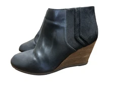 Dr Scholls Be Energized Patch Wedge Ankle Boots Black Faux Leather Womens 8.5M