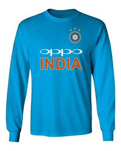 Cricket India Jersey Style Dhoni 7 Men's Long Sleeve T-Shirt - Picture 14 of 15