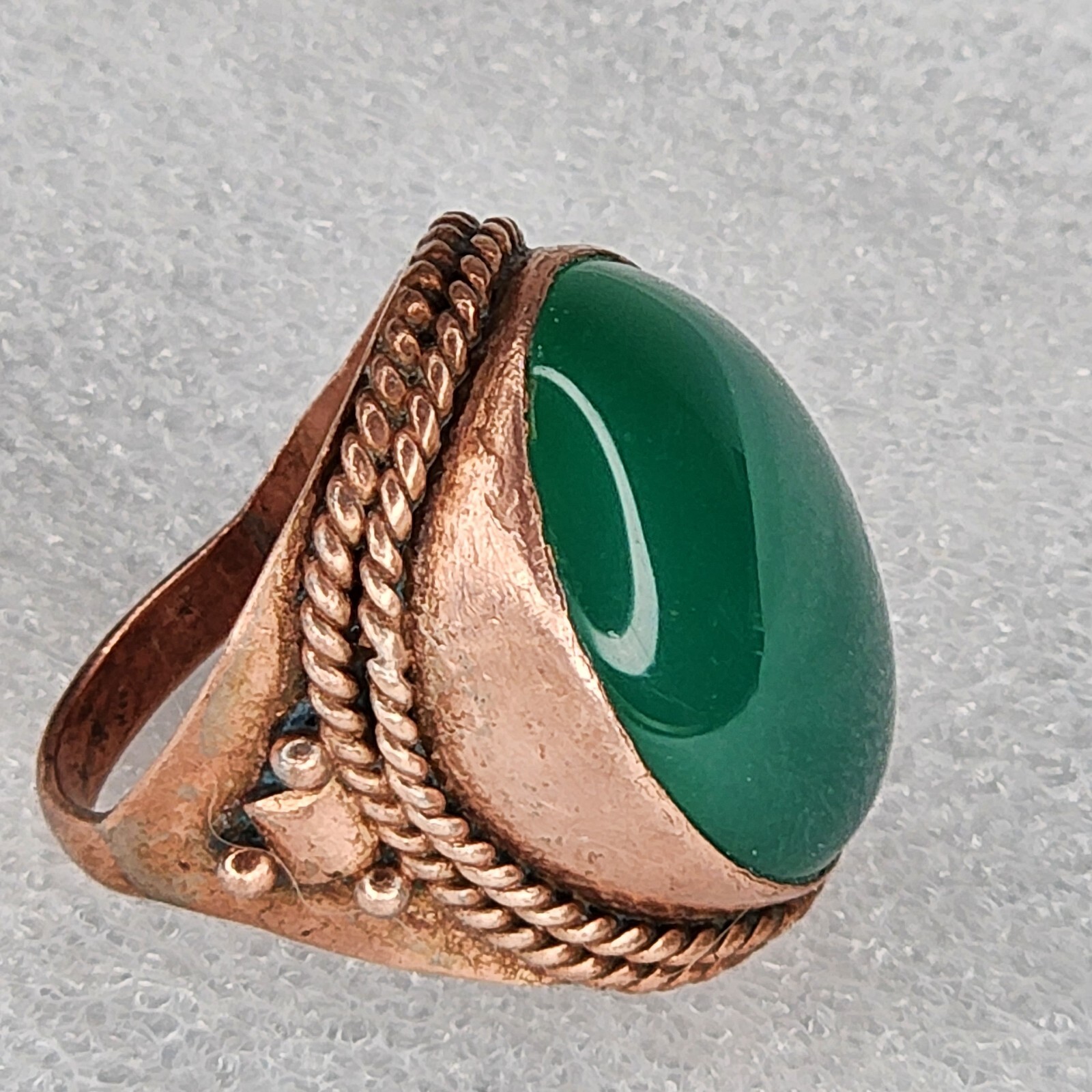 Copper Ring Statement Large Green Semi Precious C… - image 1