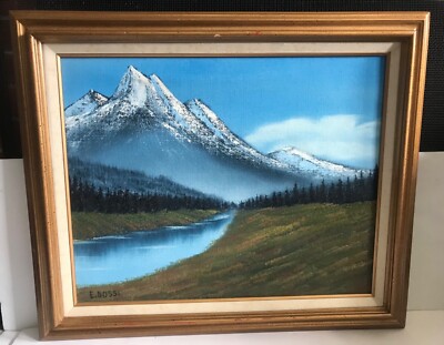 E. Bossi - Vintage Original Oil Snowy Mountains River Maine Estate