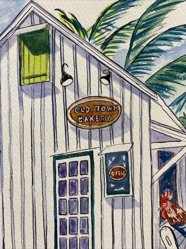 OLD TOWN BAKERY | Pintura Key West Acuarela K C Jones Arte Gallo Palmeras - Imagen 5 de 9