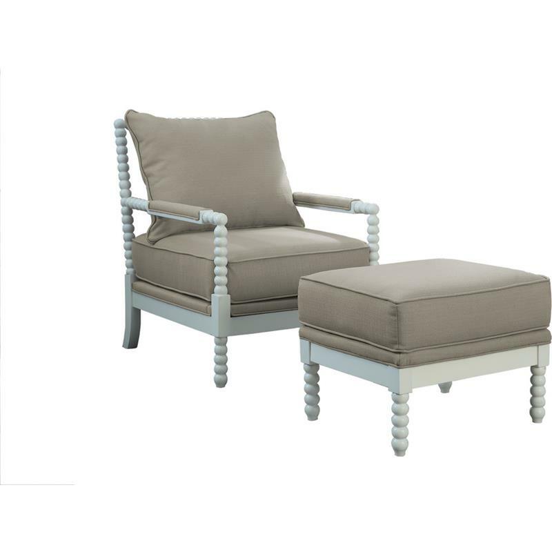 Best Master West Palm 2Pc Fabric Accent Chair & Ottoman Set in Beige