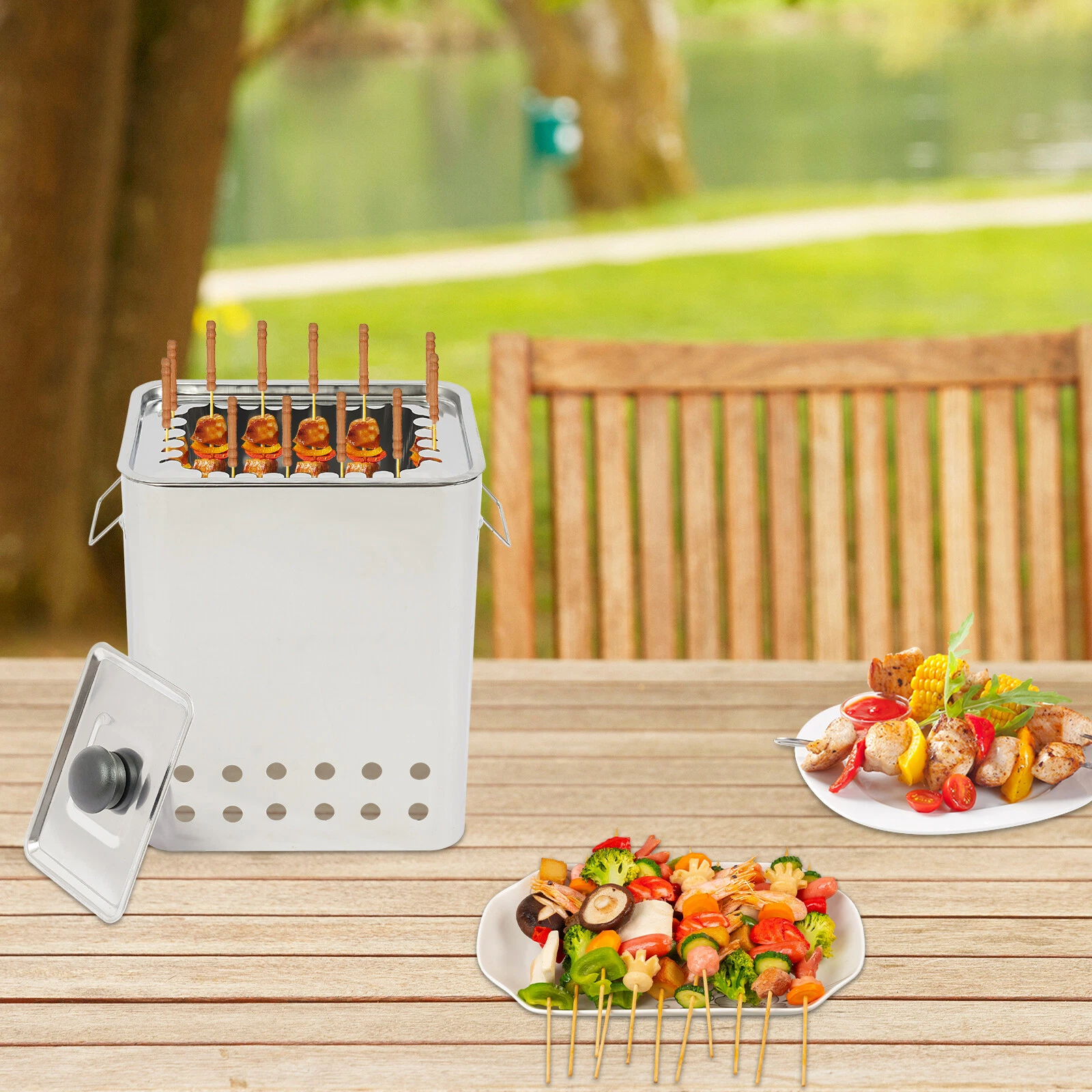 Portable Square Barbecue Hanging Grill Stainless Steel Barbecue Grill Silver