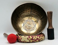 Mantra carved 11" Tibetan singing bowl - Handmade bowl for meditation, healing