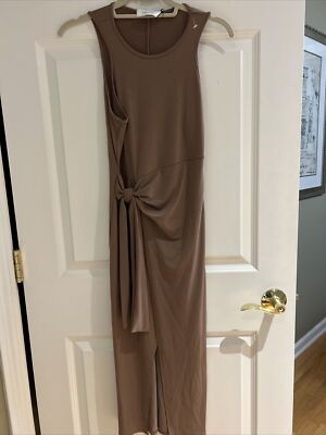 Lanston faux wrap dress coco brown sleeveless knit sz s New USA made
