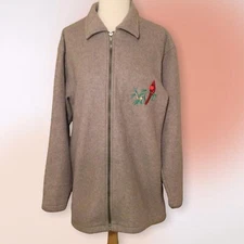 Scandia Woods Vintage Zip Front Gray Sweatshirt Embroidered Red Cardinal