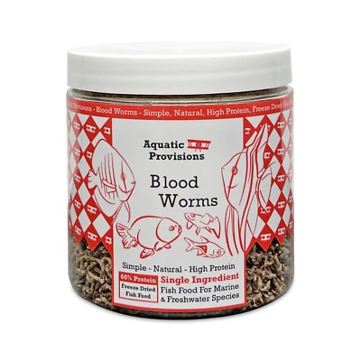 AQUATIC PROVISIONS Blood Worms 1.5 - 2.5 oz Freeze Dried Fish Food for Freshwater and Marine Fish