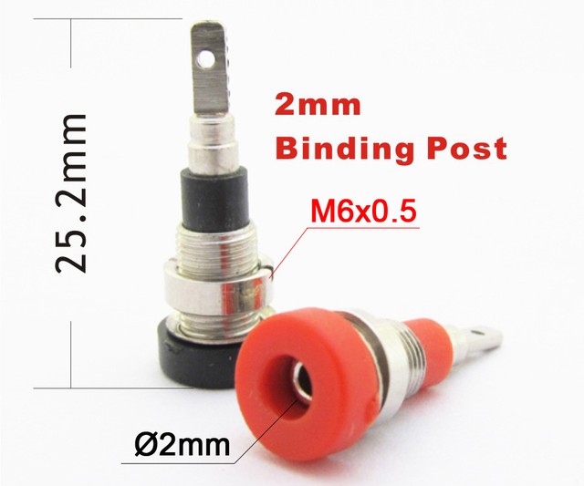 6pcs 2mm Binding Post Mini Banana Jack W/Long size 2 colors Red Black