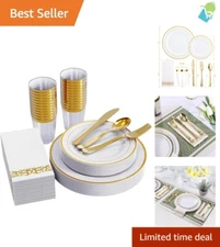 Disposable Gold Rim Dinnerware Collection for 25 - Ideal for All Occasions