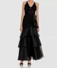  495 Aidan Mattox Womens Black Sleeveless Mesh Layered Mermaid Gown Dress Size 6