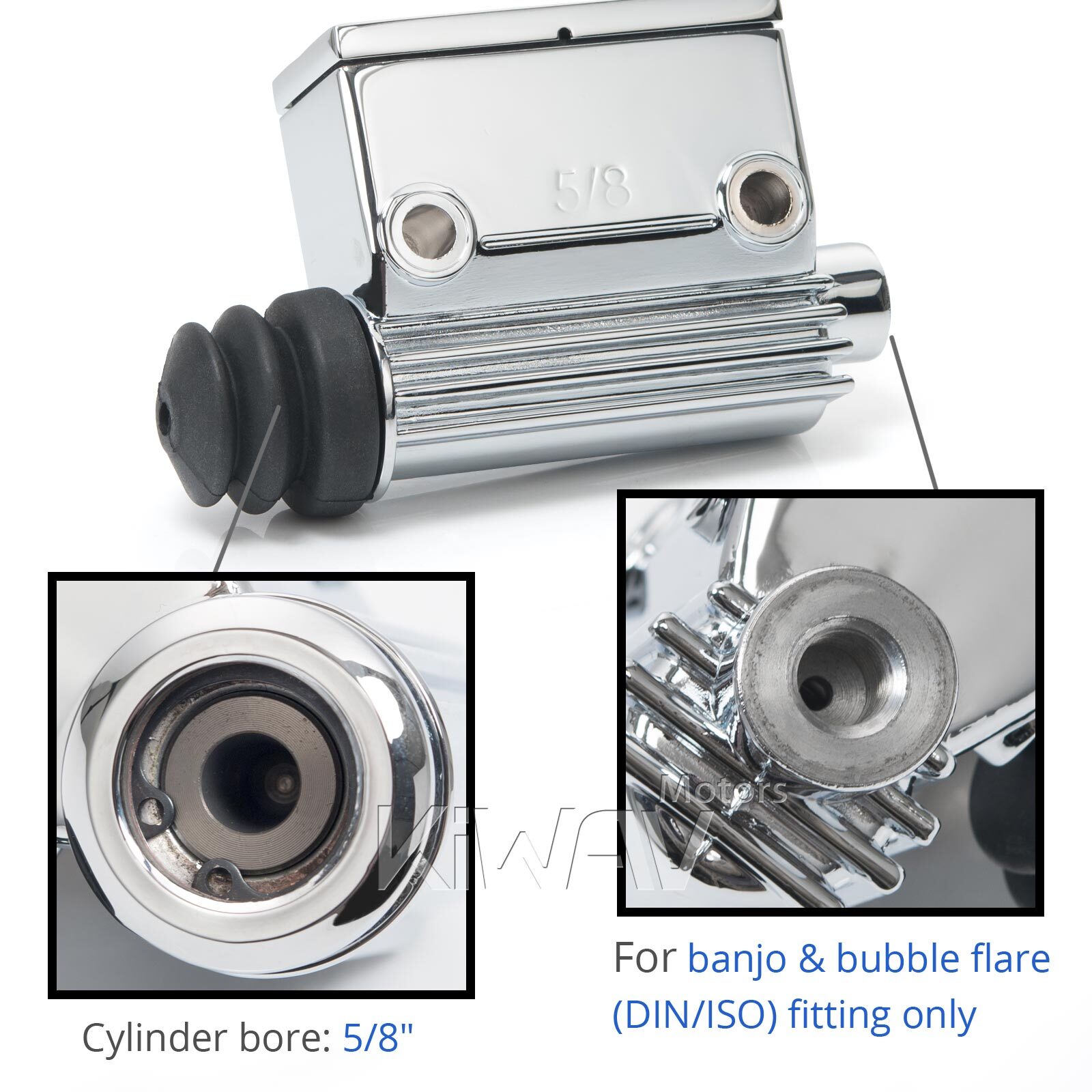 KiWAV rear master cylinder 5/8" bore chrome aluminum fits Harley bike ε