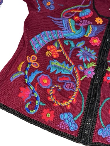 Michael Simon Vintage Jacket Sweater Sz S Embroidered Peacock Floral Full Zip - Picture 7 of 8