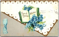 1910'S Fond Easter Wishes Forget Me Nots Book Page Greetings Posted Postcard