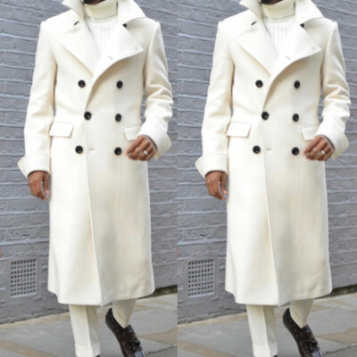 Men Ivory Overcoat Wool Outwear Long 