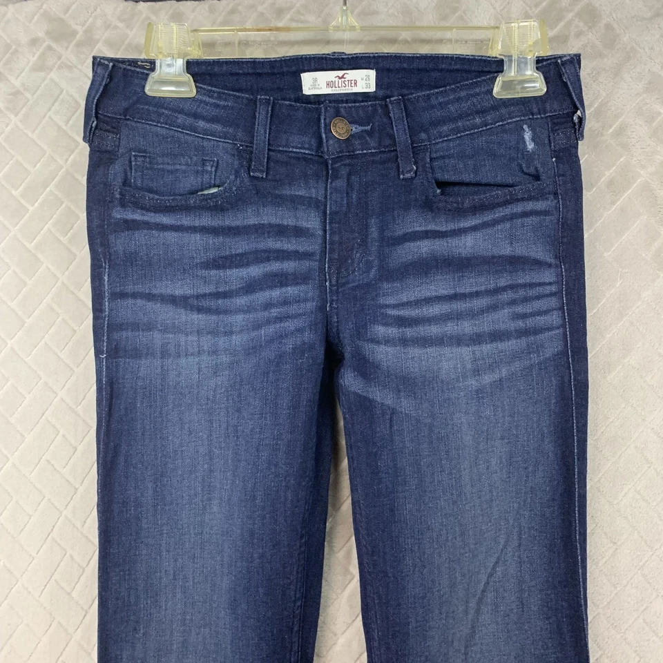 Hollister Womans 26 Denim Jeans Blue Flare Bell Bottom Dark Wash Distressed - Image 2 of 4