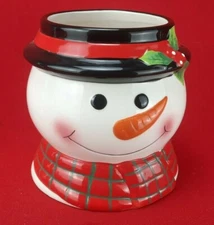 Snowman Top Hat Head Decorative Cookie Jar - Hand Painted