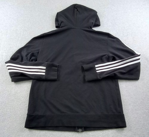 Adidas Sweatshirt Teens Med Black Pinstriped Zip Hooded Stretch Running Training - Picture 10 of 18