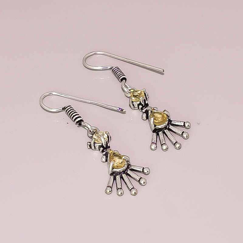 Yellow Citrine Faceted Quartz 925 Sterling Silver Plated Elegant Women’s Earrings