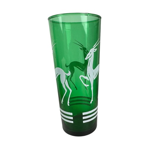HAZEL ATLAS Gazelle Emerald Green Collins Glasses 1950s ART DECO Set *5* - Picture 10 of 22