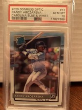  2020 Donruss Optic RANDY AROZARENA PSA 10   Carolina Blue and White #51 
