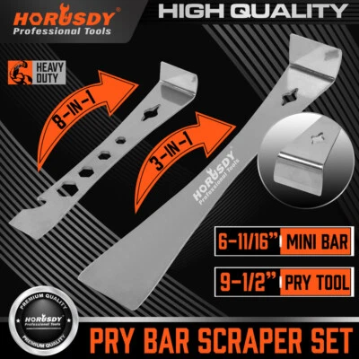 2-Piece Pry Bar Crowbar Set Flat 9-1/2" Mutifunctional 8 in 1 Chisel Nail Puller - Image 1 of 4