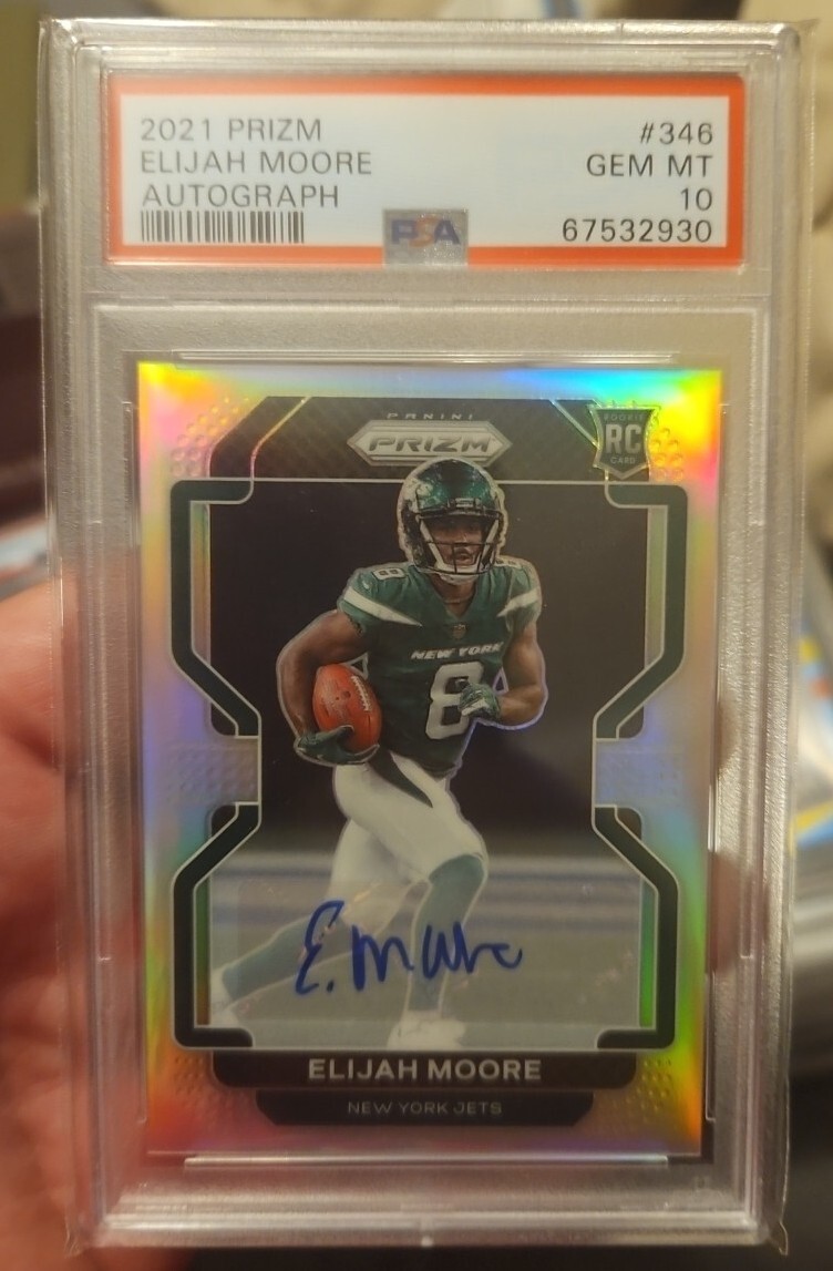 2021 Prizm Elijah Moore Silver Rookie Autograph RC #346 PSA 10