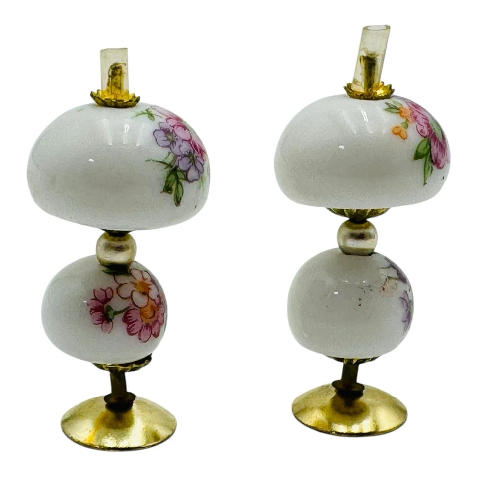 Juego de 2 lámparas de luz floral de vidrio victoriano de crisnbón vintage para casa de muñecas miniatura Foto 3 de 4
