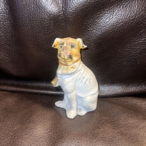 Antyczny wiktoriański 3,5" bisque pies mops lalka akcesoria figurka towarzysza - Zdjęcie 1 z 9