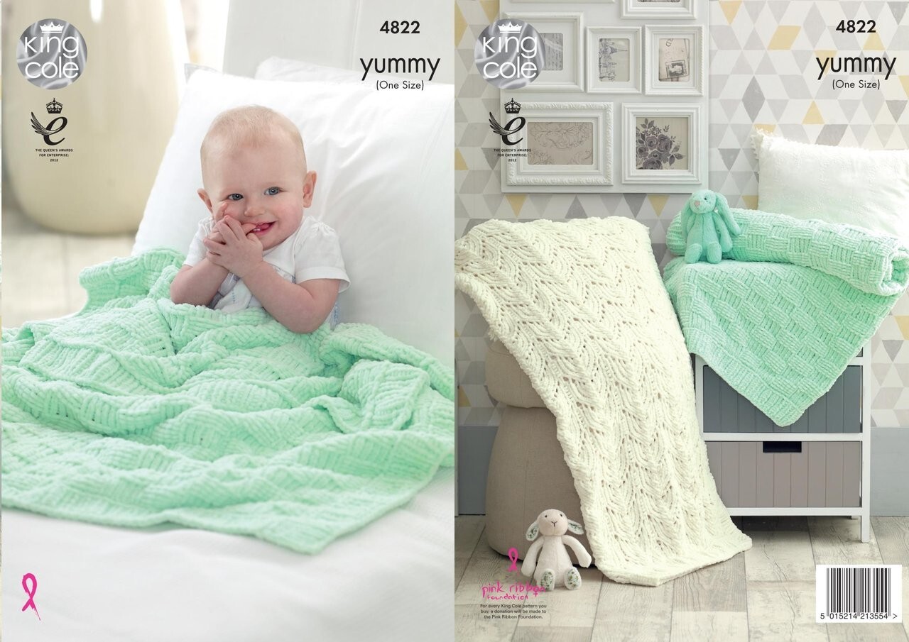 King Cole Yummy Chenille Chunky Knitting Pattern - 4822 Blankets