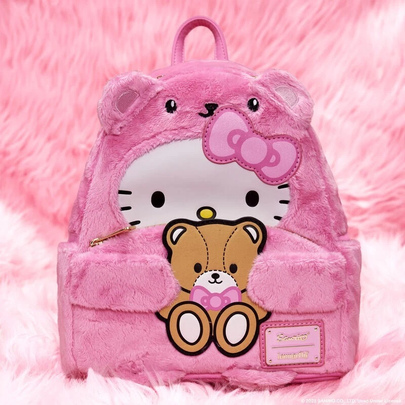Hello Kitty Teddy Bear Cosplay Pink Plush Mini Backpack Loungefly Sanrio New