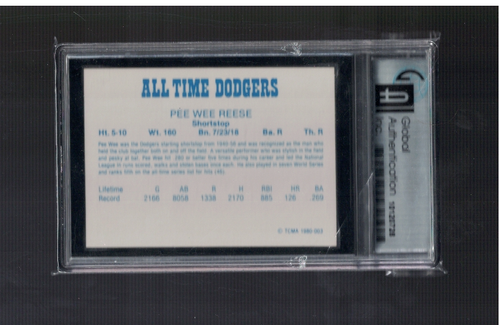 Pee Wee Reese Brooklyn Dodgers Signed 1980 TCMA Card GAI Certified Graded 8.5 - Picture 2 of 2