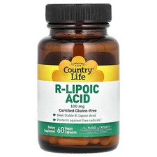 Country Life R-Lipoic Acid 100 mg 60 Veggie Caps Gluten-Free, GMP Quality