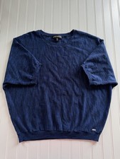 DKNY Jeans Womens M Dolman Sweater Navy Marled Knit Half Sleeve Logo