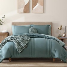 Monbix Full Comforter Set - 7 Pieces Dark Green Bed in a Bag Full Size Beddin...