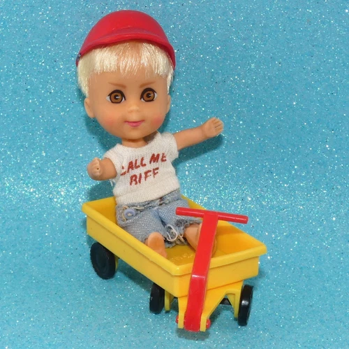Vintage Mattel Liddle Kiddle HOWARD BIFF BOODLE boy doll shirt cap Yellow wagon