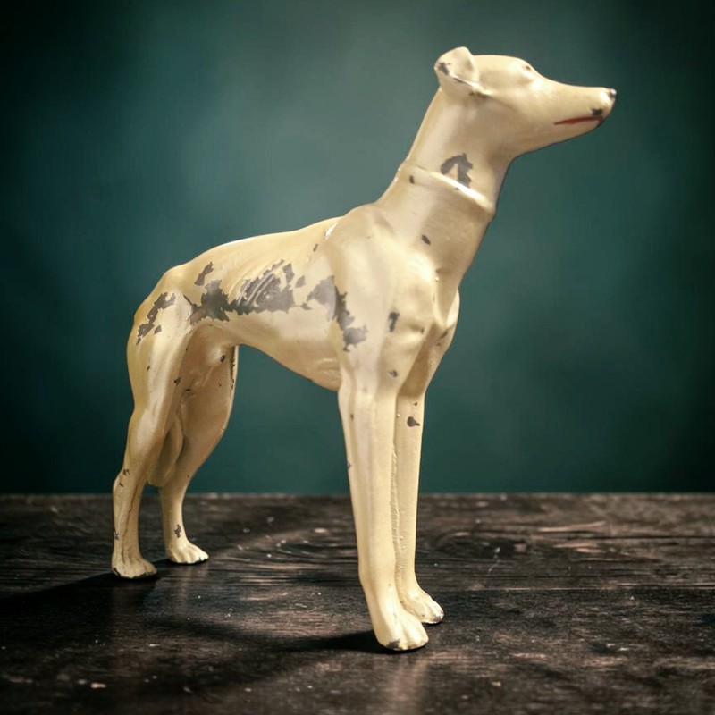 Antique Greyhound Whippet Wolfhound Borzoi Dog Figurine Heavy Painted Metal