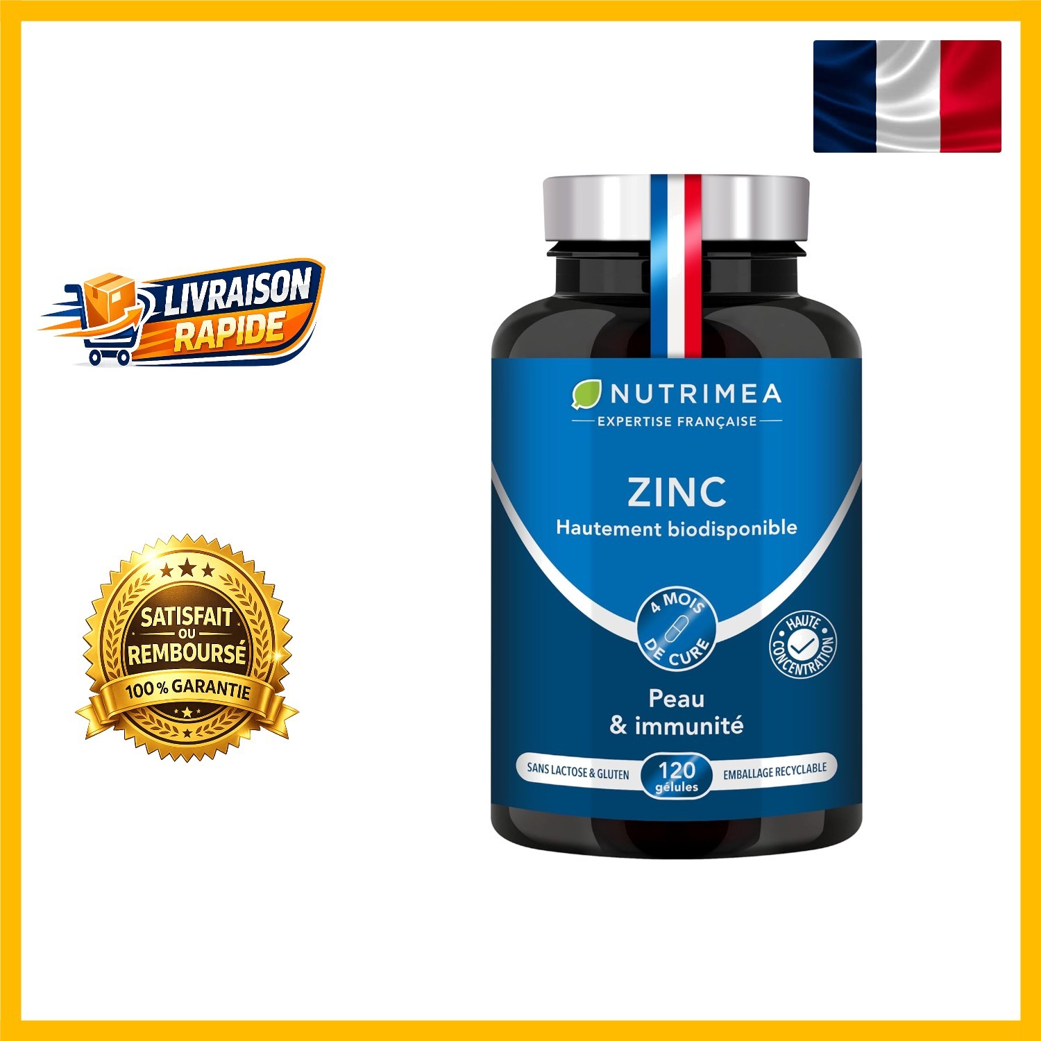 Zinc citrate anti-acné pour retrouver une peau nette grâce à 120 gélules haute absorption