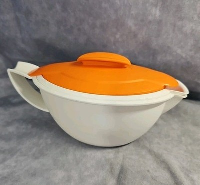 3 Pc Tupperware Microwavable Gravy Bowl 550ml Insert 440ml 5168A Orange/white