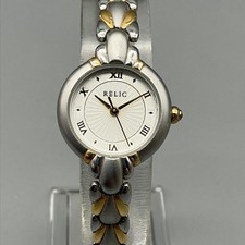 Relic ZR33034 Womens Watch 22mm Silver Gold Two Tone 30M New Battery 7.75"