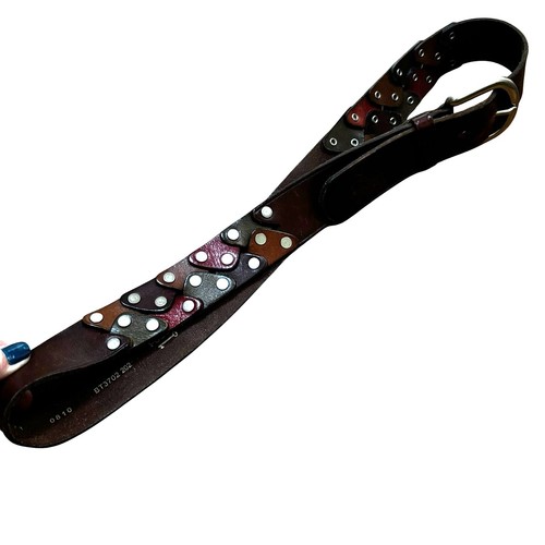 Cinturón De Cuero Fósil Vintage Multicolor Tejido Tachonado Boho Festival Talla M - Imagen 4 de 11