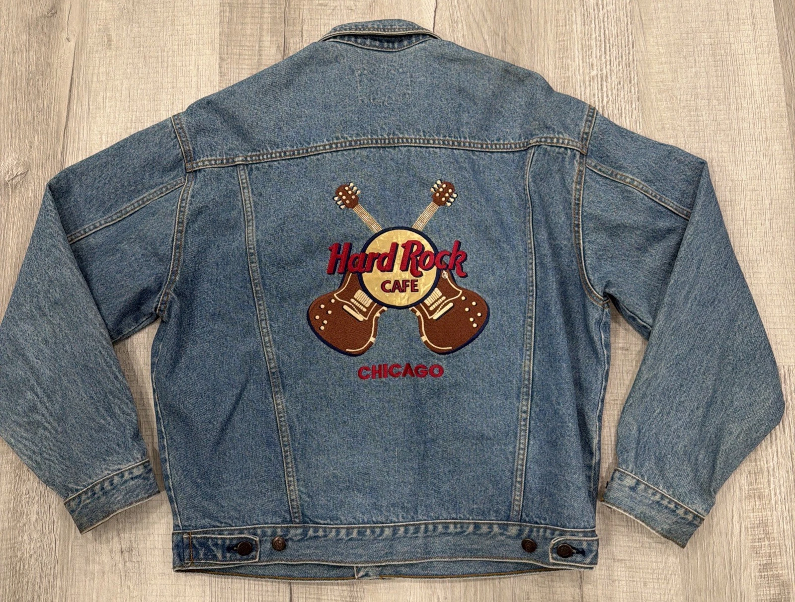 Vtg Hard Rock Cafe Jacket Mens L Denim Chicago Embroidered 90s Save The Planet - product detail image 1