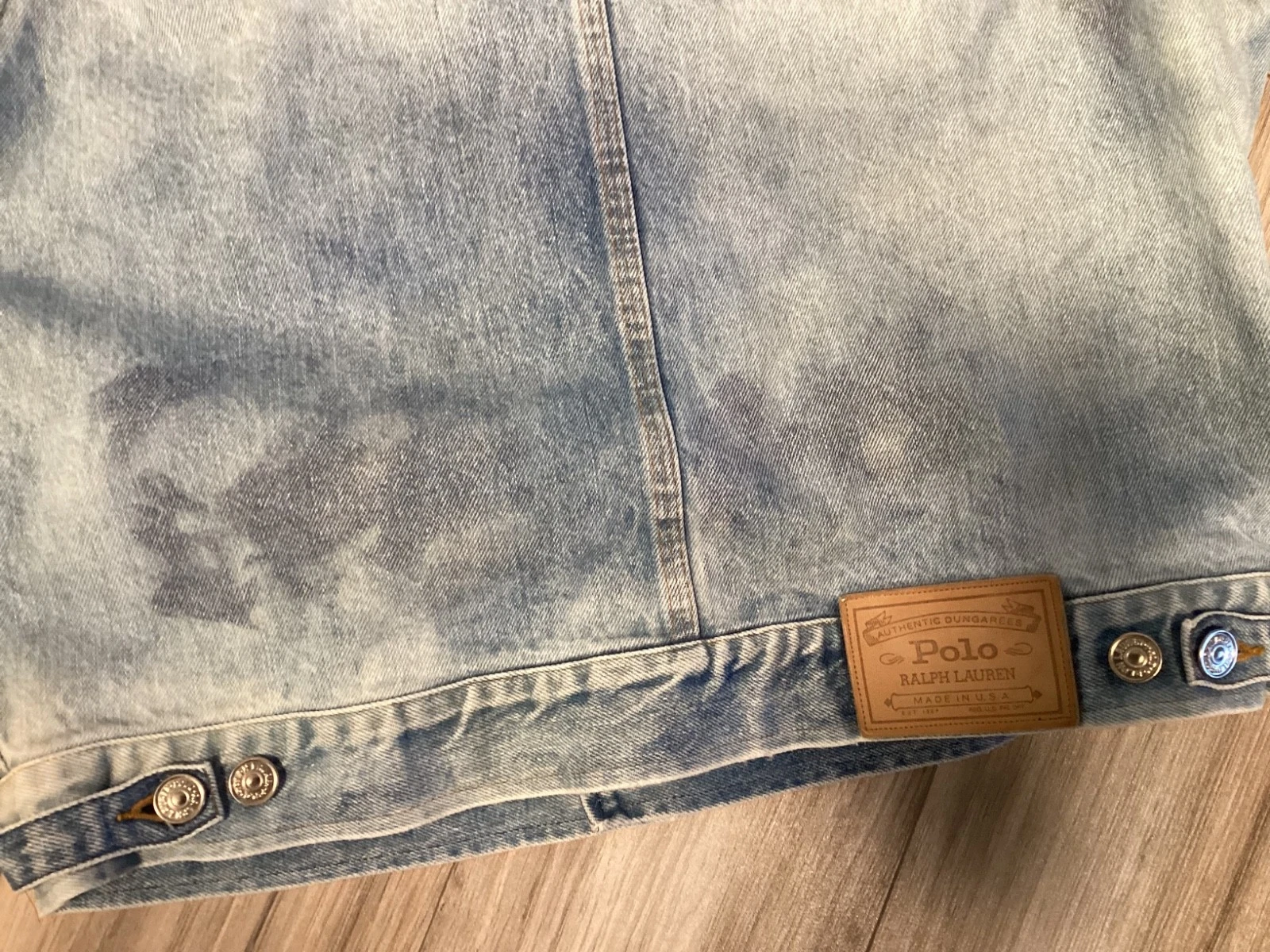 men polo vintage Jean jacket distressed fade stain large fair no tag MADE IN USA - product detail image 6
