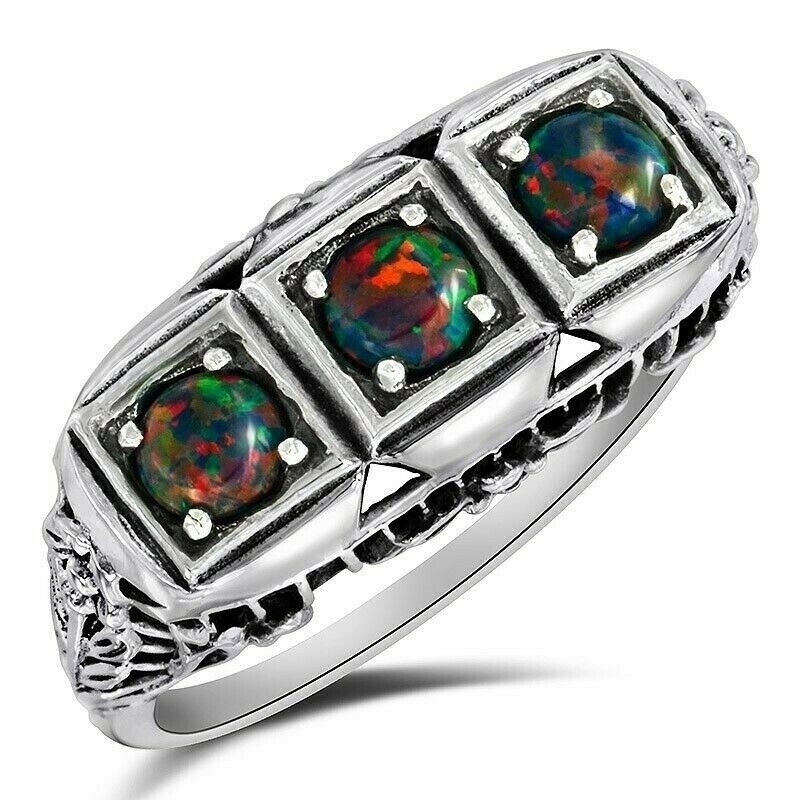 2CT  Red Fire Opal 925 Solid Sterling Silver Filigree Ring Sz 6 FX-2
