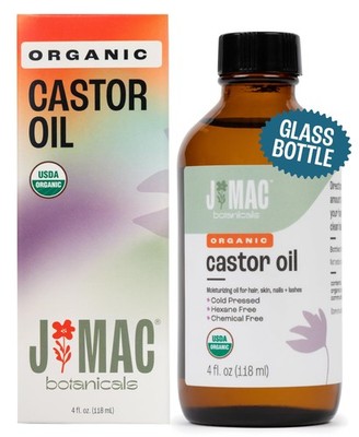 J MAC BOTANICALS Organic Castor Oil Cold Pressed (Glass 4 Fl Oz (Pack of 1) 