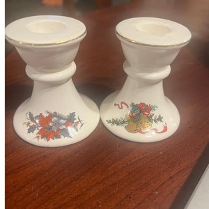Vtg Christmas Candle Holder Holly & Bells Porcelain Ornament Decoration Holiday