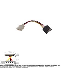 Cable Internal DC Power IDE Molex 4-Pin Male SATA 15-Pin Female 6"