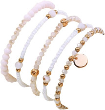 5Pcs Boho Stackable Crystal Beaded Bracelets for Women Colorful Multilayered Ric