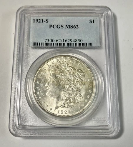 1921-S $1 Morgan Silver Dollar PCGS MS 62 Minor toning front and rear!!!🔥🔥