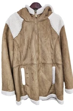 Koolaburra by UGG Women’s 3X Faux Suede Sherpa Lined Hooded Coat Jacket Tan Zip