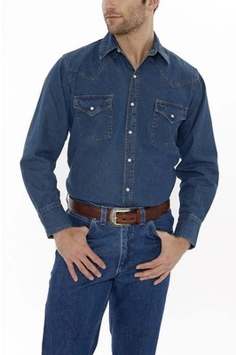 Ely Cattleman Mens L/S Stonewashed Denim Snap Shirt